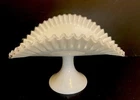 Fenton White Milk Glass 10”x13” Silver Crest Ruffle Edge Banana Boat Fruit Stand