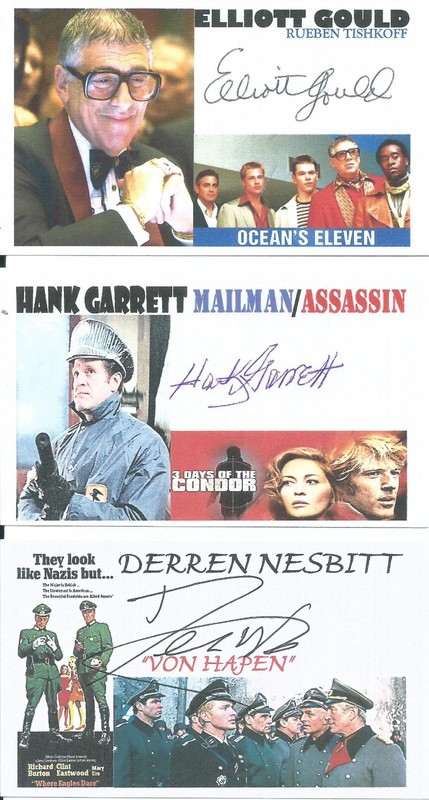 ELLIOTT GOULD OCEAN'S, D. NESBITT EAGLES DARE & HANK GARRETT CONDOR 3 SIGN CARDS