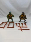 Donatello Leonardo 2 Piece Set Hard Head TMNT Playmates 1988 Vintage + Weapons