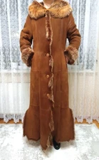 DUD SKOR Cognac brown Toscana Sheepskin Shearling Full Length Coat