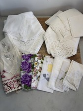 Lot of 18 Vtg Hankies Doilies Cross Stitched Linen Lace Table Cloths Ect