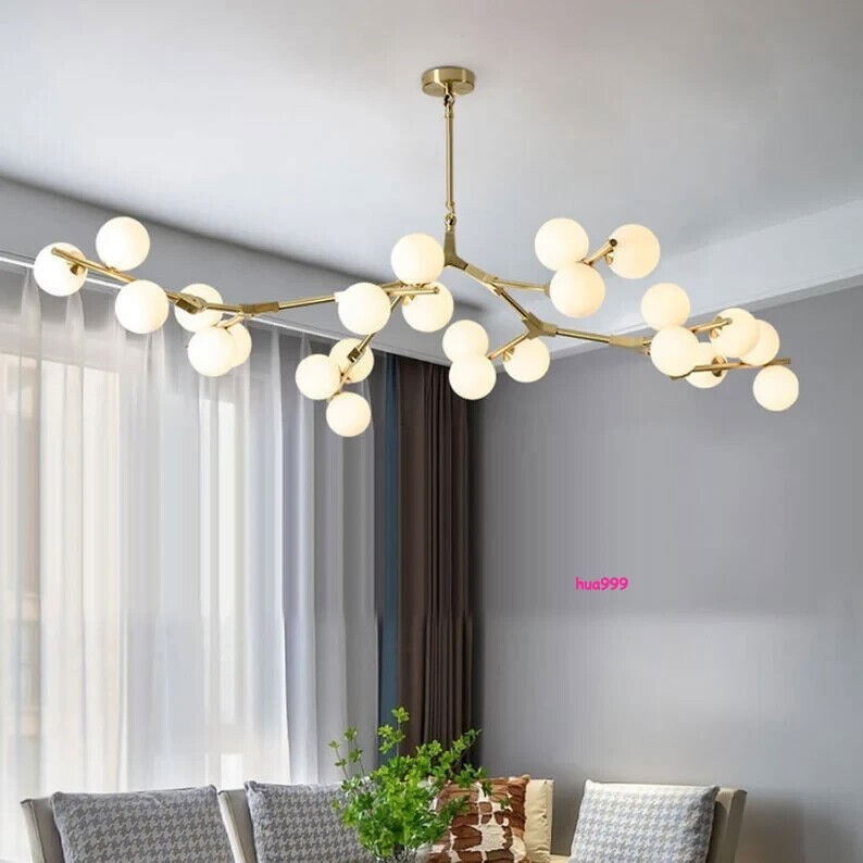 Creative Branch Arm Chandelier 12/18/24 Molecular Balls Light Fixture Slanted