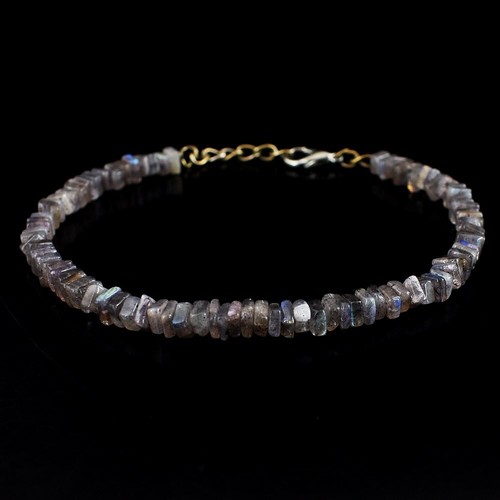 Genuine 40 Cts Square Shape Amazing Flash Labradorite Beaded Bracelet VK 34 E675 - Picture 2 of 3