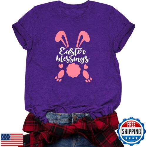 Womens Easter Shirts: Easter Bunny Shirt Rabbit Easter Blessings Printed Tshi