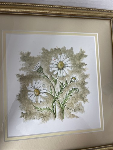 Ox-Eye Daisy Floral Print Gold Gilt Framed 13x13” Square M.B Frey - Picture 2 of 11