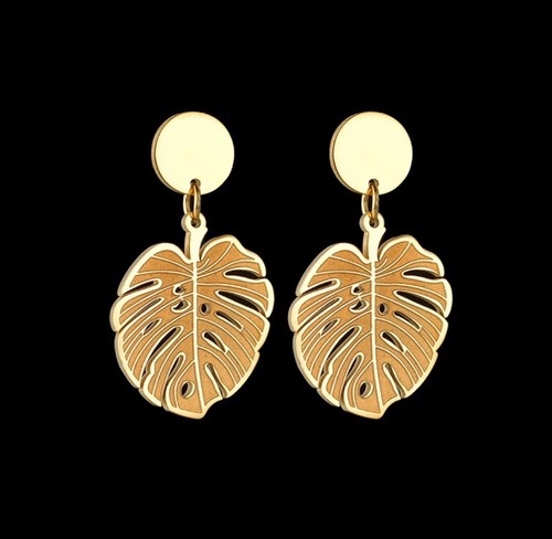 PENDIENTES DE HOJA COLGANTE DE ORO 316L Acero Inoxidable Planta Hueca Tropical Reino Unido - Imagen 5 de 9