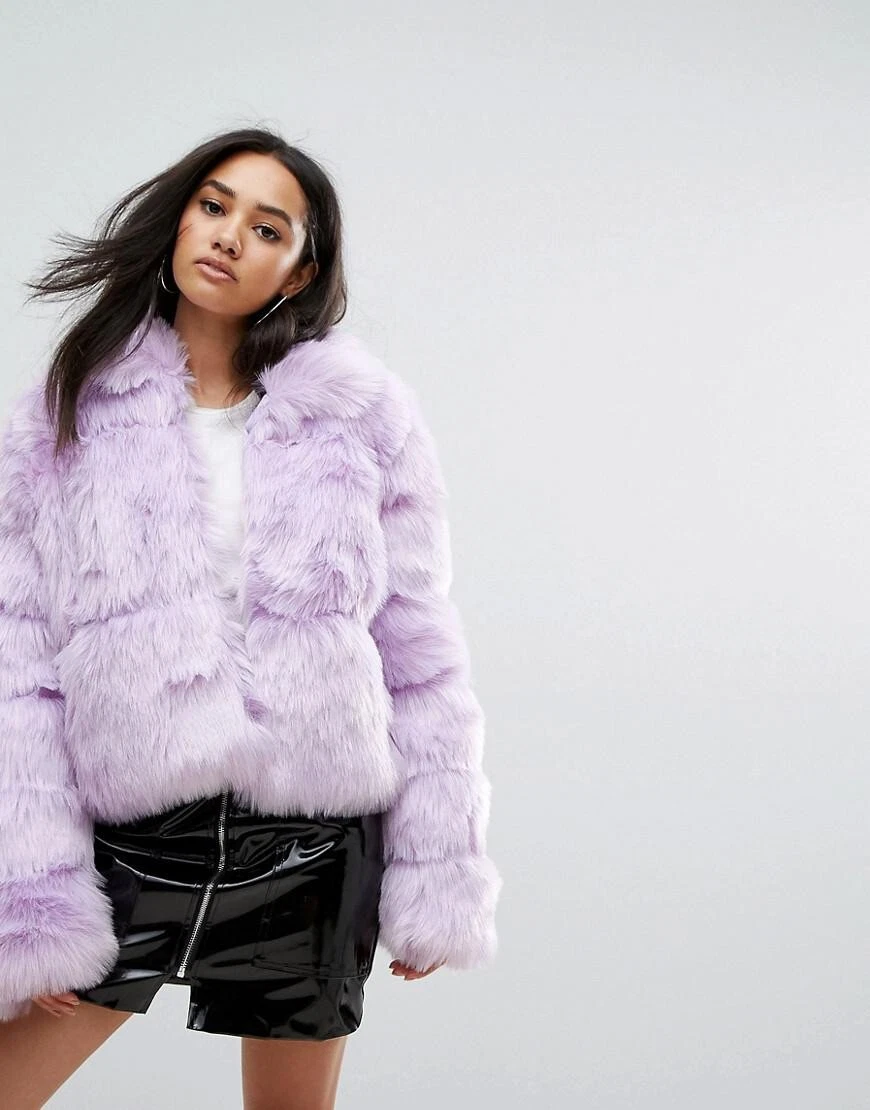 Missguided lilac faux fur jacket Size 2/Small