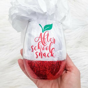 Teacher gift gold holiday gift apple After school Snack Stemless Wine Glass Teacher Gift