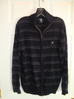 Beverly Hills Polo Club Mens Acrylic Black/Gray Zip-Up Cardigan