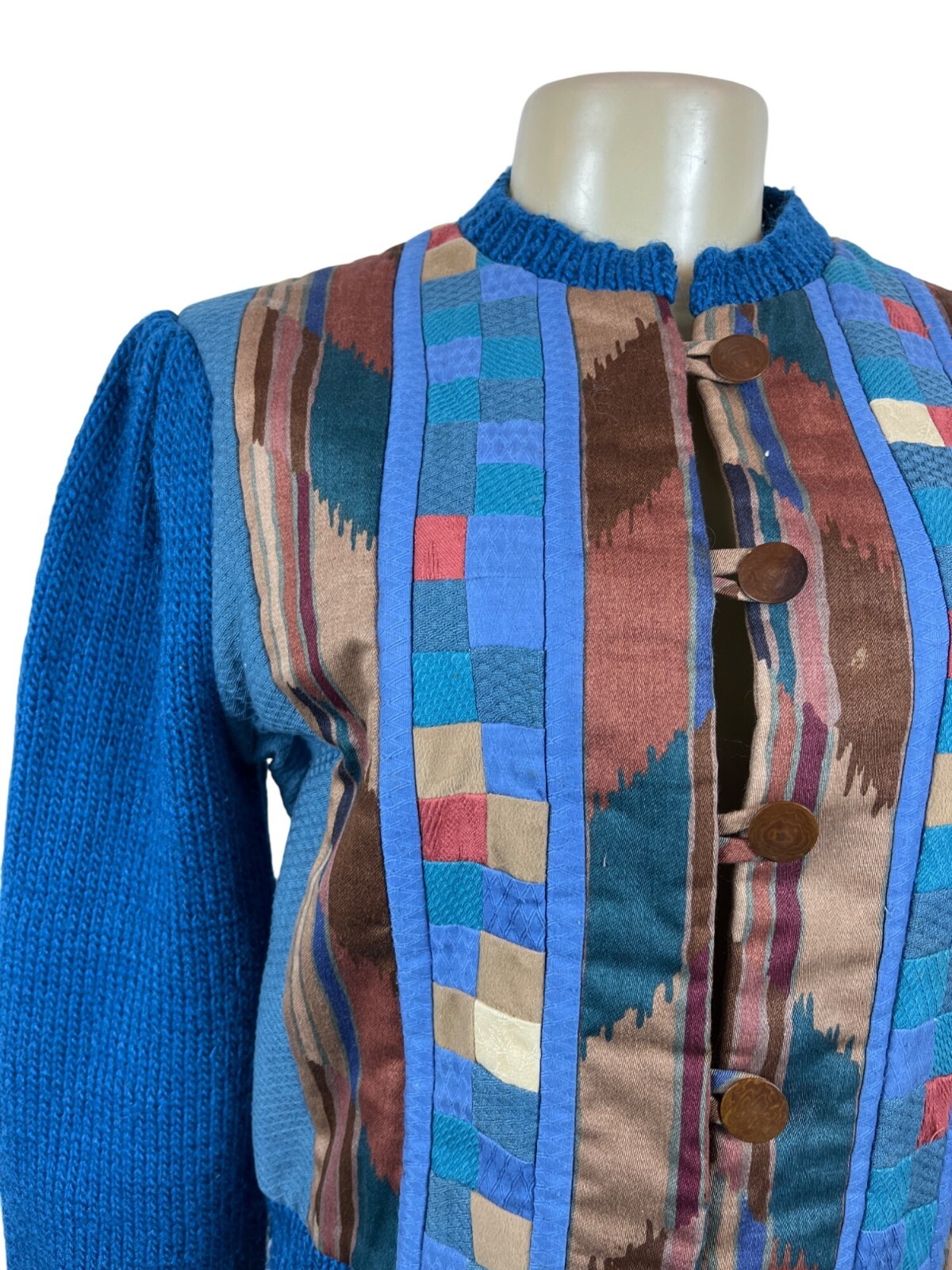Vintage Button-Up Patchwork Cardigan Sweater With… - image 4