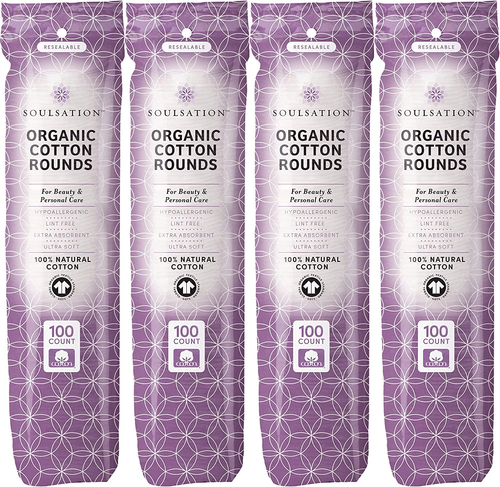 Organic Cotton Rounds, 400 Count - Makeup Remover Pads for Face, Lint-Free