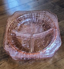 3~ PINK DEPRESSION ERA DIVIDED GRILL PLATE JEANNETTE