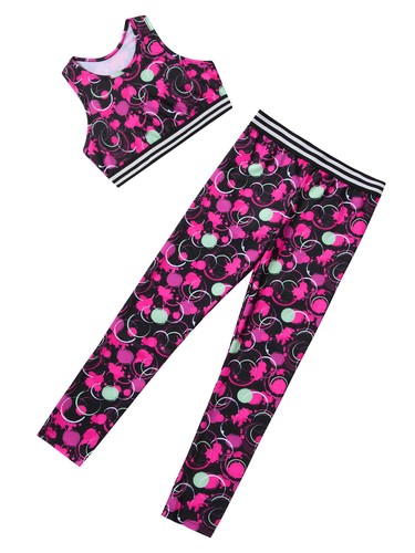 Girls Tank Bra Top with Leggings Set Athletic Tracksuits Gymnastic Workout Sport - Picture 117 of 150