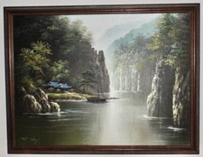 Vintage S. Kay Asian Water Landscape Oil Painting, Very Beautiful 