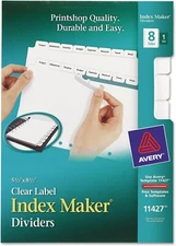 Avery 11427 Index Maker Dividers 8 Tabs 8.5 Inch x 5.5 Inch White New