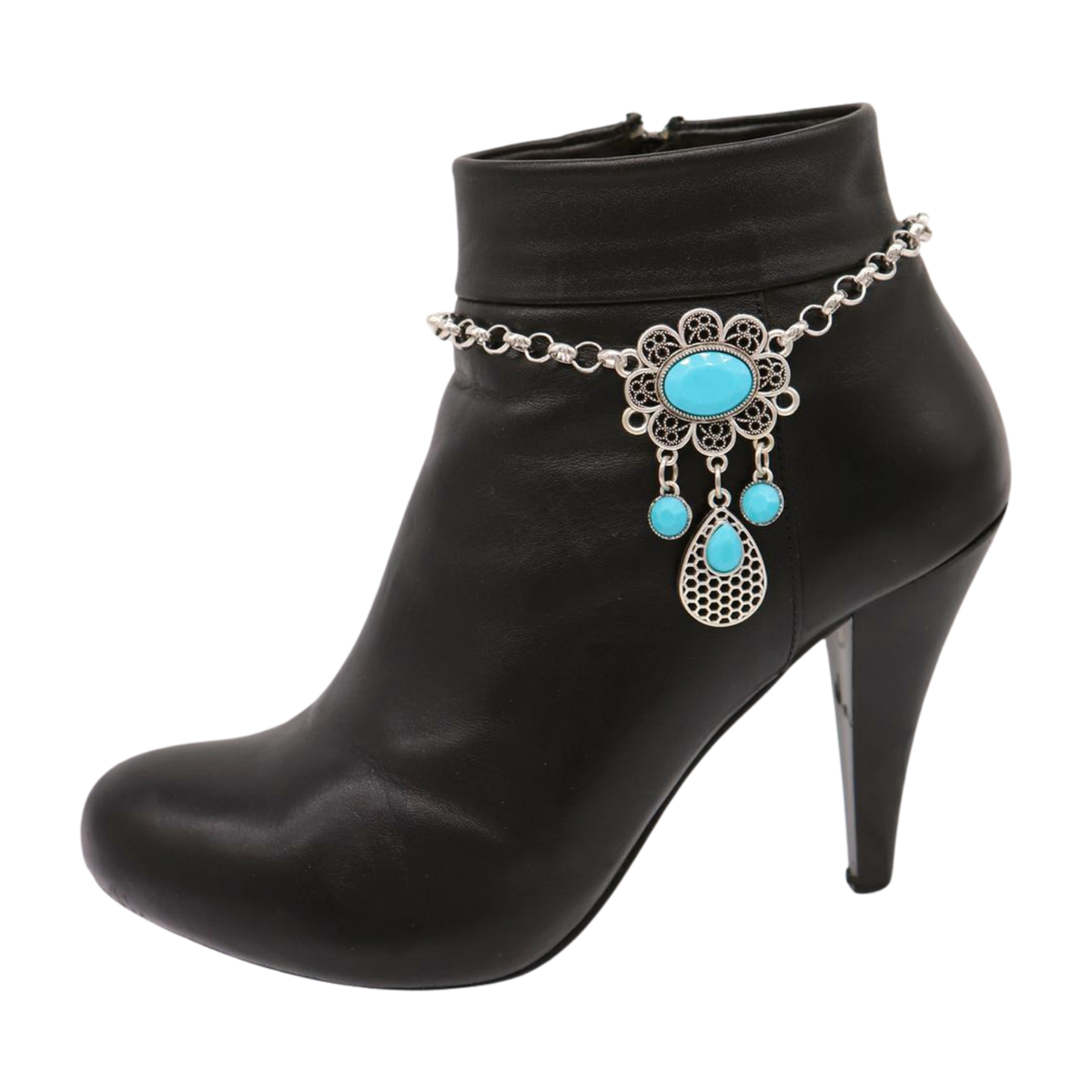 Donna Metallo Catena Stivale Bracciale Cavigliera Scarpe Argento