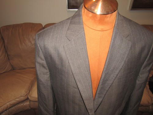 BANANA REPUBLIC Suit Men's 44 Reg Light Brown Stripe Pant 36 X 32 Wool Dual Vent - Picture 3 of 6
