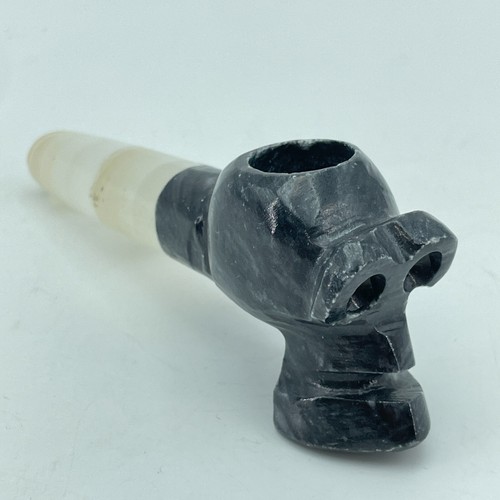 Skull Face Black Marble Stone Smoking Pipe Mexico Carved Horror Gothic 4.5" NEW