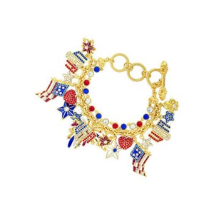 Authentic Exquisite July 4th Fireworks Flag Bracelet Ritzy Couture DeLuxe -18K Gold Plated