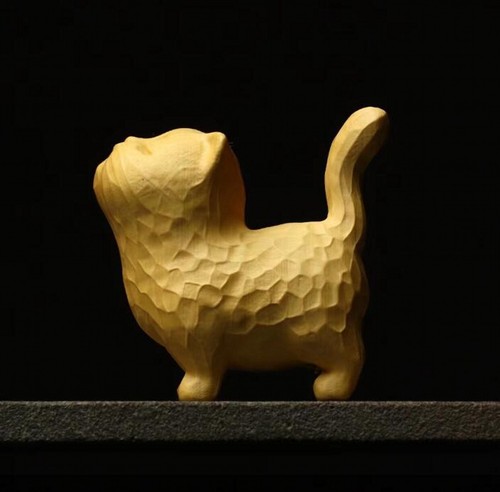 Cute Wood Carving Kawaii Cat Statue Sandalwood Room Home Decor Animal Decorative - Picture 2 of 5