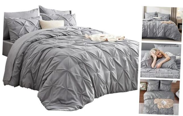 Comforter Set Grey - Bed in a Bag Size 7 Pieces, Pintuck Queen 01 - Grey-image