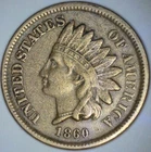 1860 INDIAN HEAD PENNY Sharp Full LIBERTY XF Copper Nickel Small Cent Coin MA20Z