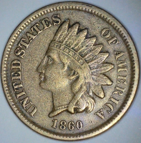1860 INDIAN HEAD PENNY Sharp Full LIBERTY XF Copper Nickel Small Cent Coin MA20Z