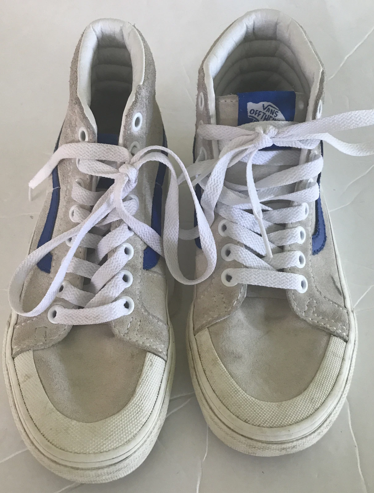 Top VANS Off The Wall bianco pelle scamosciata blu UK 2 5