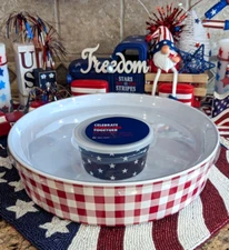 Patriotic Stars Stripes Chip & Dip Bowl Set Melamine Americana Round Server Tray