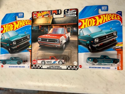 Hot Wheels (3) Lot  75 Datsun Sunny Pickup Truck BRE 1 premium + 2 Basic