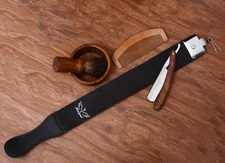 Shaver Kit Straight Razor Bristles Shaving Brush Leather Strop Wood Box Gift Set