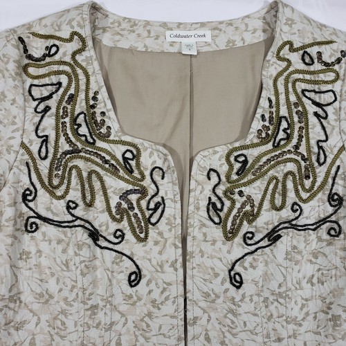 Coldwater Creek Size 6 Womens Beige Cream Beaded Jaket Blazer 3/4 sleeve - Picture 3 of 9