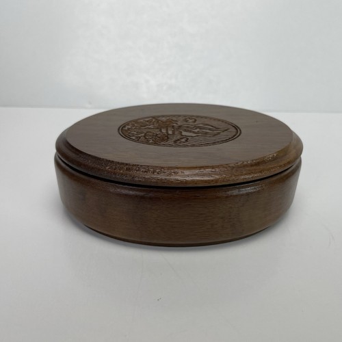 Wood Trinket Box Hand Carved Lid Eternal Flame Jewelry Stash Engagement Ring Vtg - Picture 6 of 10