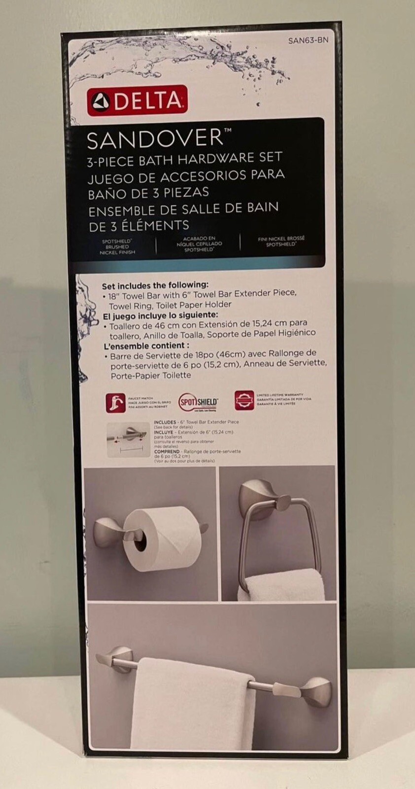 Delta 3Piece Sandover Spotshield Brushed Nickel Decorative Bathroom