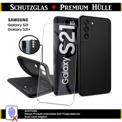 GUGAR Für Samsung Galaxy S21 5G | S21+ Plus 5G Silikon Schwarz Hülle + Panzerfolie