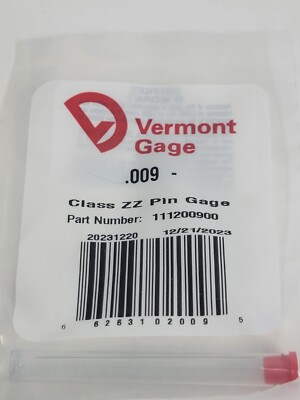Vermont Gage - 111200900 - .009- Class ZZ Pin Gage | eBay