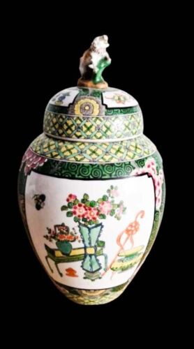 Asie chine pot couvert potiche céramique polychrome peint dragon fleurs vase - Bild 3 von 14