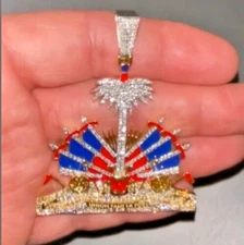 2.5" Long Cage Back Men's 2ct D/VVS Moissanite Enameld Custom 925 Silver Pendant