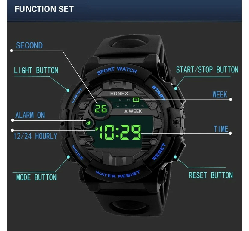 Relojes para hombre negros estilo militar ejército caminar deporte reloj digital impermeable Reino Unido Foto 4 de 4