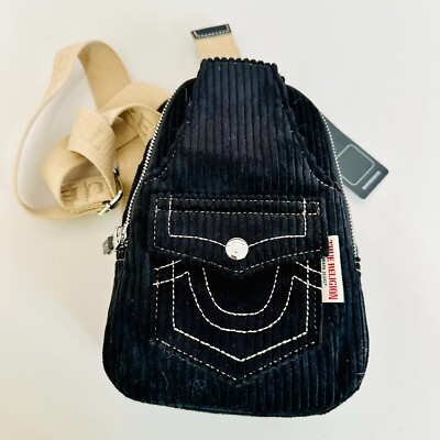 TRUE RELIGION CORDUROY SOFT SLING BACKPACK BAG BLACK WITH  display picture 1