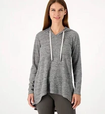 LOGO Lounge by Lori Goldstein Marled Waffle Hoodie Cloud Grey Size 1X A522798
