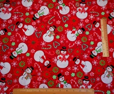 Robert Kaufman Fabric Half-Yard Sweet Snowmen Candy on Red Christmas Cotton #18