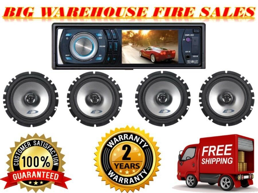 Absolute DMR-380BTAD 3.5" Car Stereo DVD/CD/MP3/AM/FM Player & 2 Pairs Alpine SX