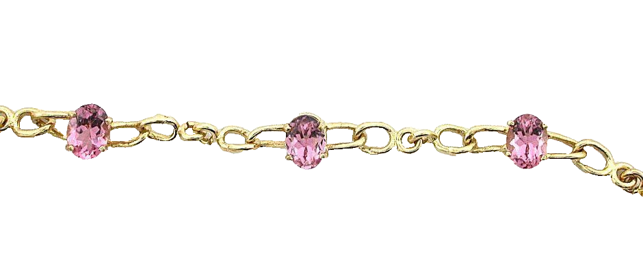 14Kt Yellow Gold 7 1/2 Inch AAA Pink Tourmaline 7x5 Oval Gemstone