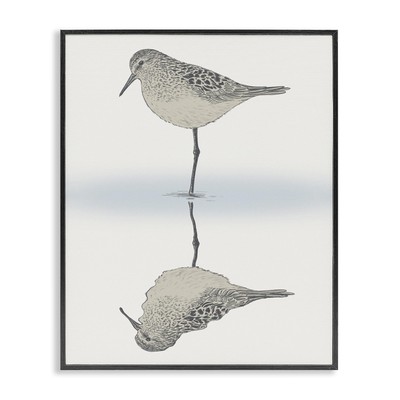 Tranquil Sandpiper Bird Reflection Shallow Beach Shoreline Framed Wall Art, D...