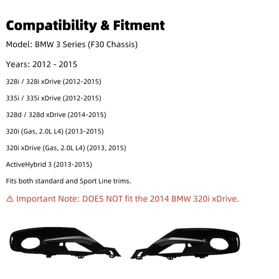 Parrilla antiniebla del parachoques delantero con cubierta de moldura para BMW 328i 328d 335i 320i xDrive Foto 3 de 4