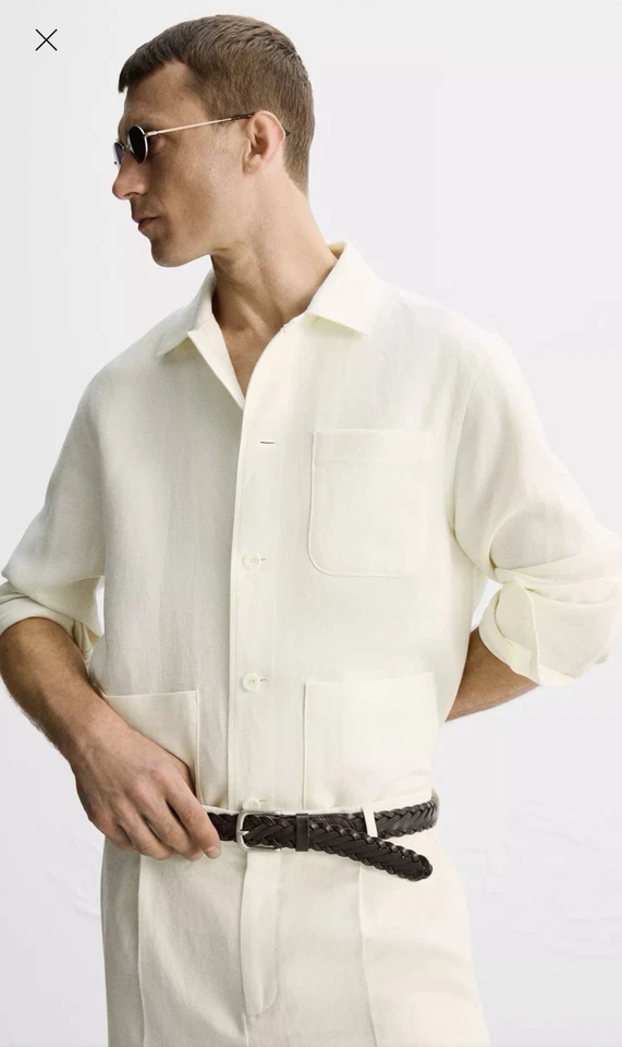 New Zara Limited Edition Linen Wool Herringbone Overshirt M 4786/407 OysterWhite - Image 2 of 4