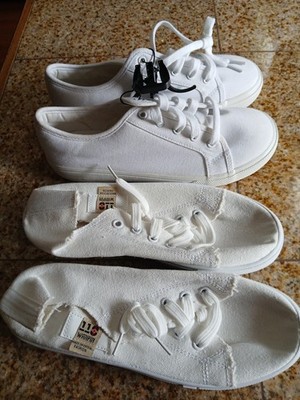 (2) White-Wonder Nation Bump Toe  & QZUnique Canvas Slip On Sneakers Women-Size5