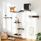Coziwow Wall Mounted Cat Furniture Cat Wall Shelves Set of 5 with Cat Tree Gray