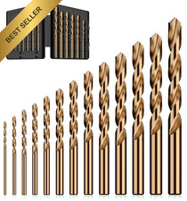 Cobalt Drill Bit Set 13 Piece M35 HSS Twist 1/16 to 1/4 Hardened Stainless Steel